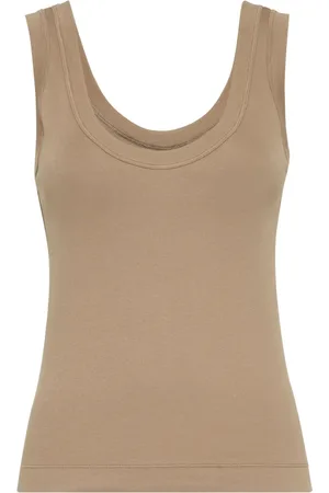 Brunello Cucinelli Top, Dame, , L, Bomuld, Ribstrikket jersey top med Monili-detalje