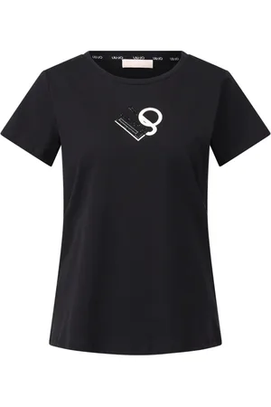 Liu Jo Top, Dame, Sort, M, Bomuld, Logo Print T-shirt med glamour-touch
