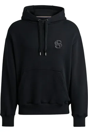 HUGO BOSS Sweathshirts & Hoodies, Herre, Sort, L, Bomuld, Oversized French Terry Hættetrøje med Dobbelt B Monogram