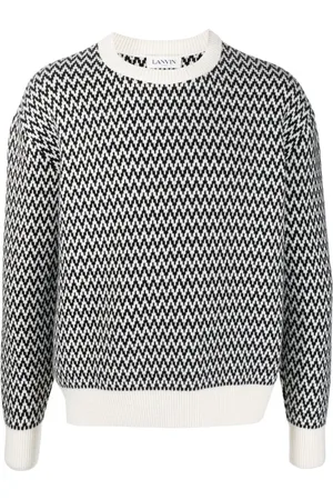 Lanvin Strik, Herre, Sort, M, Chevron-Motiv Crewneck Jumper