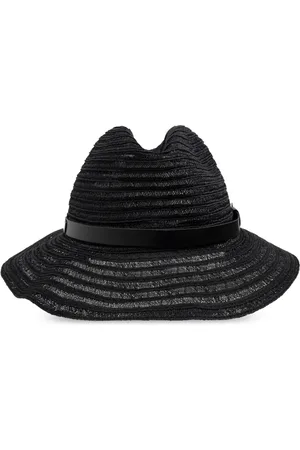 Emporio Armani Tilbehør, Dame, Sort, 58 CM, Hamp, Flettet Hamp Hat med Bånd