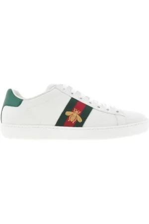 Gucci Sko, Dame, Hvid, 39 1/2 EU, Læder, Broderet Bi Lav-Top Sneakers