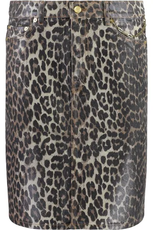 Ganni Nederdel, Dame, Flerfarvet, L, Bomuld, Leopard Mini-nederdel med kædedetalje