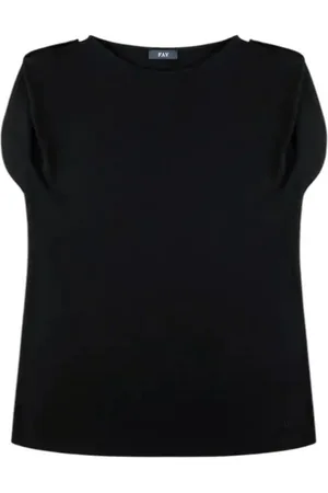 FAY Bluser & Skjorter, Dame, Sort, M, Uld, Sort Jersey Top med Korte Ærmer og Metal Knapper