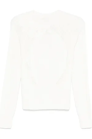 ERMANNO SCERVINO Strik, Dame, Hvid, S, Uld, Hvid Sweater med Blomsterbroderi