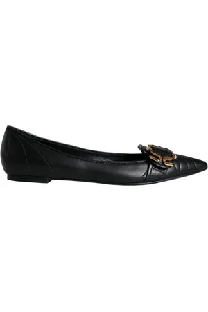 Dolce & Gabbana Sko, Dame, Sort, 37 EU, Læder, Sort læder spidse flade med messing spænde