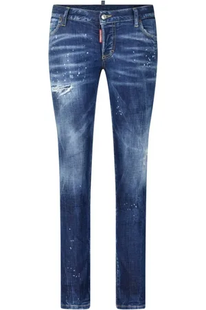 Dsquared2 Jeans, Dame, Blå, M, Bomuld, Slim Fit Jeans med Brugt Look