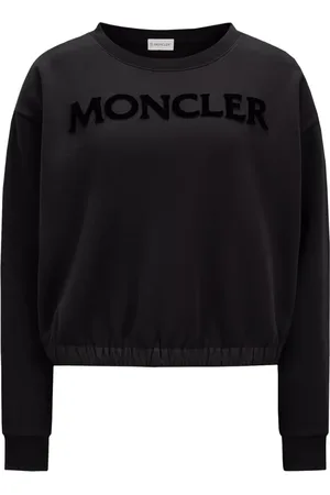 Moncler Sweathshirts & Hoodies, Dame, Sort, XS, Uld, Sweater med tuftet logo
