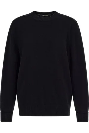 Roberto Cavalli Strik, Dame, Sort, XS, Uld, Golden Button Crew-neck Pullover
