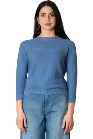 Max Mara Strik, Dame, Blå, XL, Bomuld, Bomulds sweater