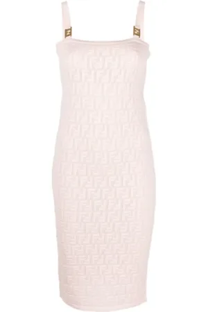 Fendi Kjole, Dame, Lyserød, S, Polyester, Blush Sommerkjole med Debosseret Logo