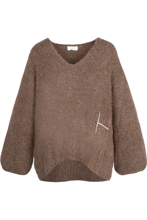Hest Strik, Dame, Brun, M, Uld, V-hals Oversized Sweater
