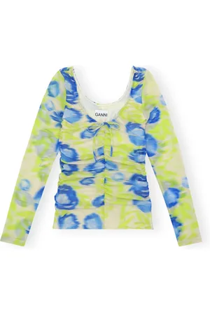 Ganni Bluser & Skjorter, Dame, Grøn, S, Nylon, Mesh Rynket Top