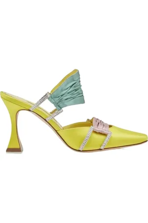 Manolo Blahnik Sko, Dame, Gul, 40 EU, Satin, Hælede sandaler med krystalspænder