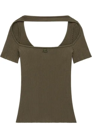 Courrèges Top, Dame, Brun, M, Uld, Hyperbole SS Rib Knit Sweater