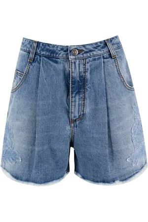 ERMANNO SCERVINO Shorts, Dame, Blå, S, Denim, Denim Shorts med Blomsterapplikation og Høj Talje