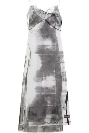 Maison Margiela Kjole, Dame, Grå, XS, Lilla Silk Midi Kjole