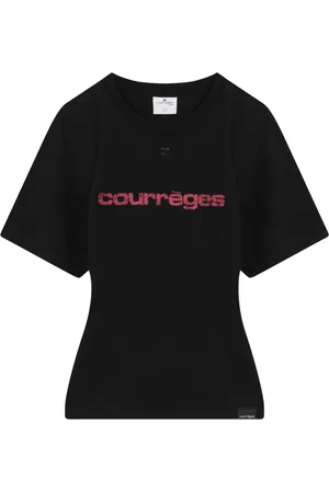 Courrèges Top, Dame, Sort, S, Bomuld, Kortærmet T-shirt med rund hals