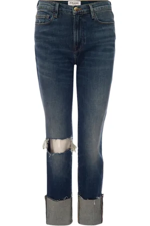 Frame Jeans, Dame, Blå, W25, Bomuld, Le Nouveau Straight Raw Big Cuff Jeans