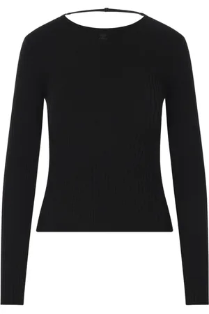 Courrèges Strik, Dame, Sort, S, Bomuld, Ribstrikket sweater med logo broderi