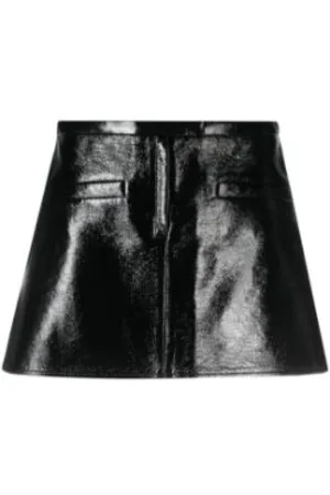 Courrèges Nederdel, Dame, Sort, 2XS, Vinyl Trapeze Mini Skirt