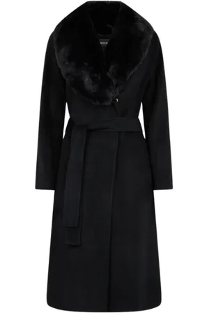 Roberto Cavalli Frakke, Dame, Sort, M, Uld, Uld-Kashmir Lang Frakke med Falsk Pels