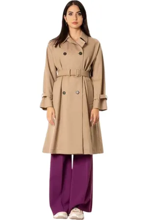 Max Mara Frakke, Dame, Brun, M, Polyester, Double-Breasted Trench Coat
