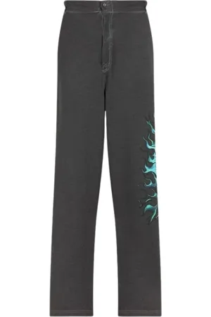 Roberto Cavalli Bukser, Herre, Grå, XL, Bomuld, Lion-Print Flame Sweatpants