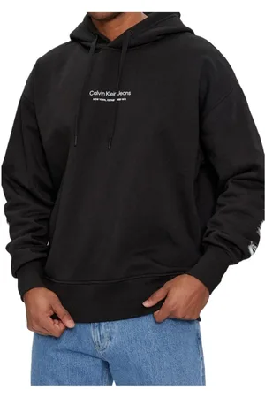 Calvin Klein Sweathshirts & Hoodies, Herre, Sort, 2XL, Bomuld, Illusion Logo Hættetrøje
