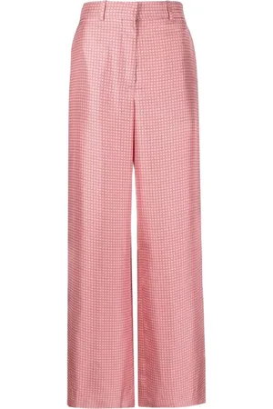 Lanvin Bukser, Dame, Lyserød, S, Geometrisk-Printede Silkebukser med Vide Ben