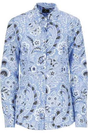 Etro Bluser & Skjorter, Dame, Blå, L, Bomuld, Printet Slim Skjorte
