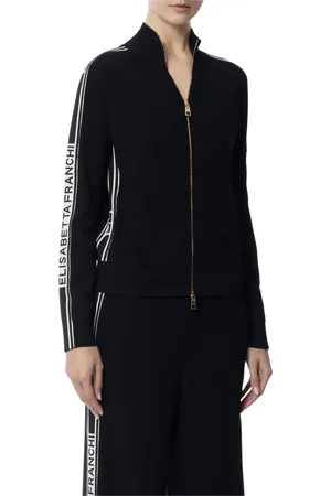 Elisabetta Franchi Strik, Dame, Sort, L, Grafiske Cardigan Sweaters med Lynlås