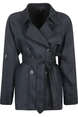 FAY Frakke, Dame, Blå, XS, Denim, Denim Linned Frakke med Ruskindsdetaljer