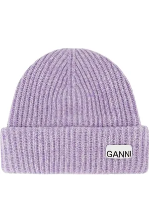 Ganni Tilbehør, Dame, Lilla, ONE SIZE, Uld, Uld Rib Strikhue