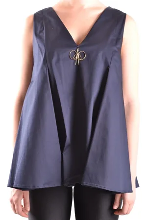 Elisabetta Franchi Top, Dame, Blå, S, Bomuld, Oversized V-neck Ærmeløs Top