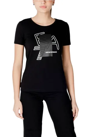 EA7 Top, Dame, Sort, 2XL, Bomuld, Printet T-shirt med rund hals og korte ærmer