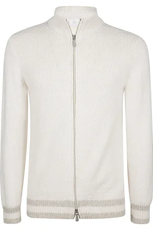ELEVENTY Strik, Herre, Hvid, XL, Bomuld, Zip Cotton Cardigan Stand Collar