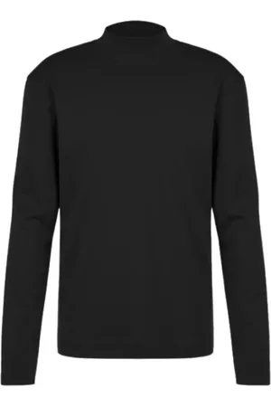 Drykorn Strik, Herre, Sort, L, Bomuld, Sort langærmet T-shirt med standkrave