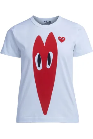 Comme des Garçons Top, Dame, Hvid, S, Bomuld, Hjerteprint Stretch T-shirt