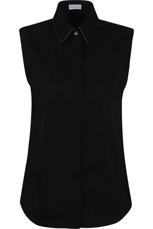 Brunello Cucinelli Bluser & Skjorter, Dame, Sort, XS, Bomuld, Sort Stretch Bomulds Poplin Skjorte