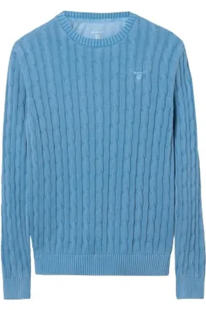 GANT Strik, Herre, Blå, L, Bomuld, Sunbleached Cable Crew Sweater