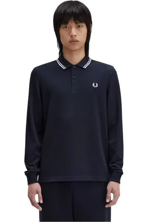 Fred Perry Top, Herre, Blå, S, Bomuld, Langærmet polo med kant