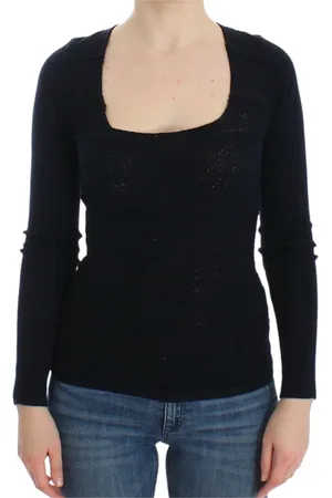 ERMANNO SCERVINO Strik, Dame, Blå, M, Uld, Blå Uldblanding Langærmet Sweater