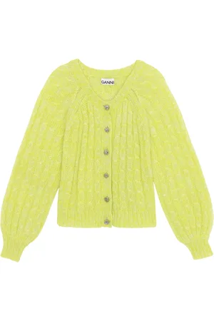 Ganni Strik, Dame, Gul, M, Uld, Relaxed Cardigan