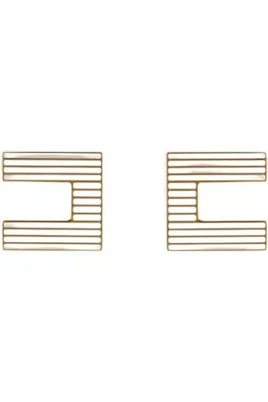 Elisabetta Franchi Tilbehør, Dame, Hvid, ONE SIZE, Uld, Stripede Emalje Logo Øreringe