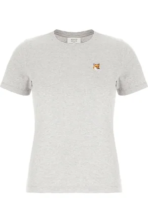 Maison Kitsuné Top, Dame, Grå, XS, Bomuld, FOX Head Patch Regular T-Shirt