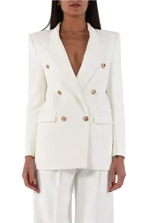 Elisabetta Franchi Jakke, Dame, Hvid, S, Uld, Golden Button Crepe Jakke