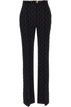 Elisabetta Franchi Bukser, Dame, Sort, XL, Polyester, Monogram-mønstrede Straight-leg Bukser
