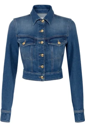 Elisabetta Franchi Jakke, Dame, Blå, L, Denim, Slim Cropped Denim Jakke Vintage Look