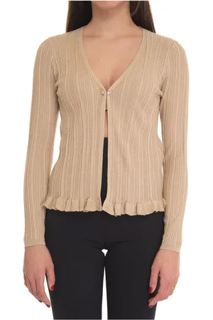 Liu Jo Strik, Dame, , M, Uld, V-hals Strikket Cardigan med Lurex Detaljer